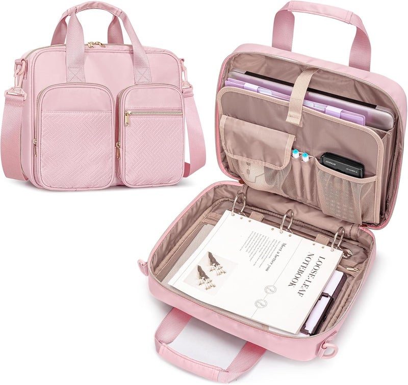 Prokva 3 Ring Zipper Binder, 2 Inch Ring Binder Organizer Bag with Shoulder Strap Fits 13 Inch Laptop and 500 Sheets, Pink (Empty Bag Only) - Image 1